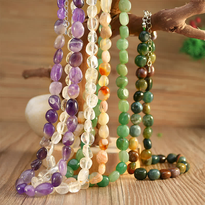 Nimara Ritual Natural Indian Agate Irregular Shapes Crystal Bead Positive Necklace