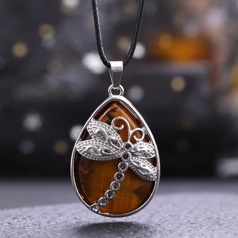 Nimara Ritual Natural Green Aventurine Dragonfly Teardrop Shape Inlay Crystal Balance Necklace