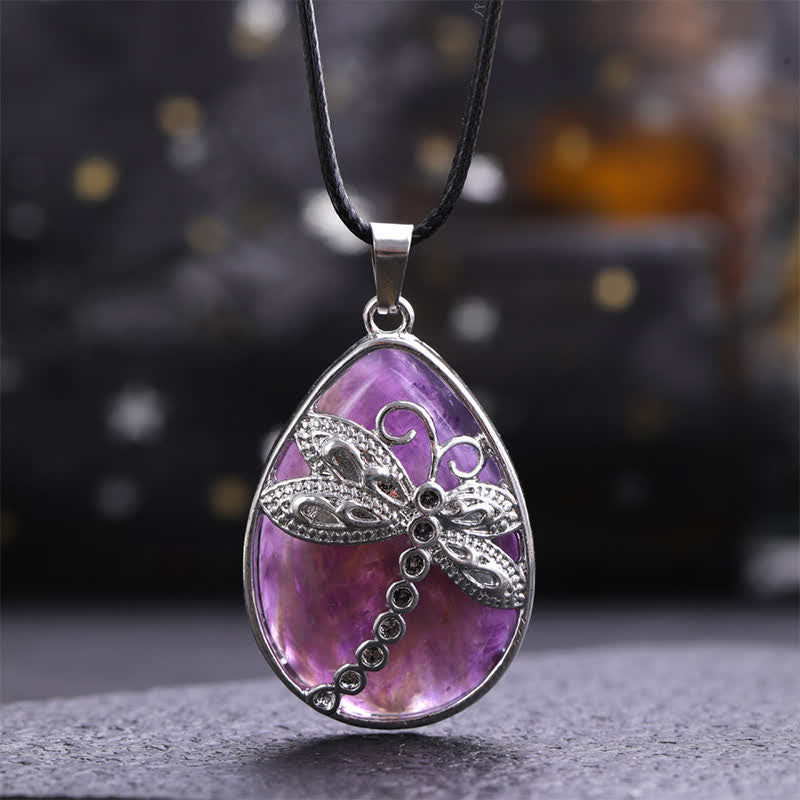 Nimara Ritual Natural Green Aventurine Dragonfly Teardrop Shape Inlay Crystal Balance Necklace