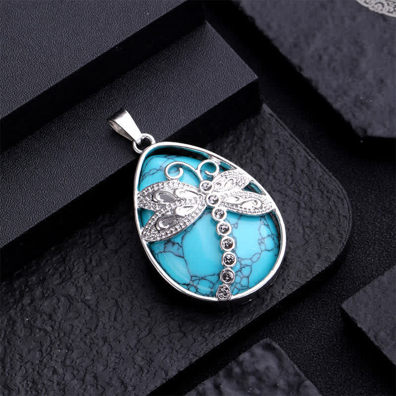Nimara Ritual Natural Green Aventurine Dragonfly Teardrop Shape Inlay Crystal Balance Necklace