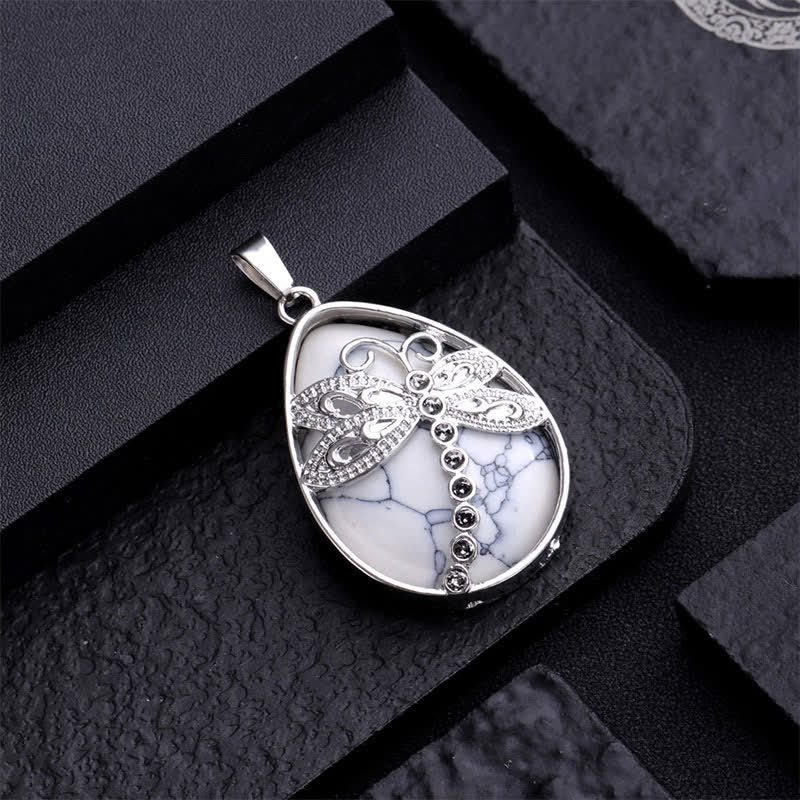 Nimara Ritual Natural Green Aventurine Dragonfly Teardrop Shape Inlay Crystal Balance Necklace