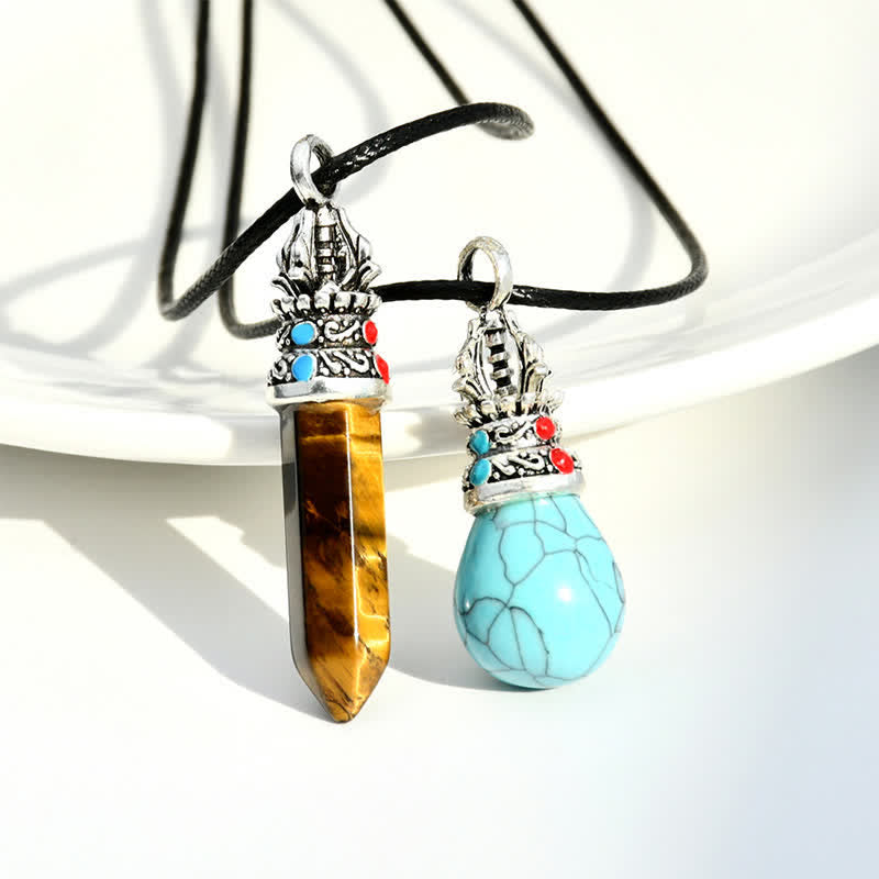 Nimara Ritual Natural Turquoise Tiger Eye Wisdom Rope Necklace