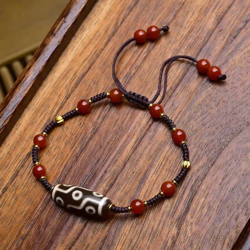 Nimara Ritual Dzi Beads South Red Agate Braided Rope Protection Bracelet