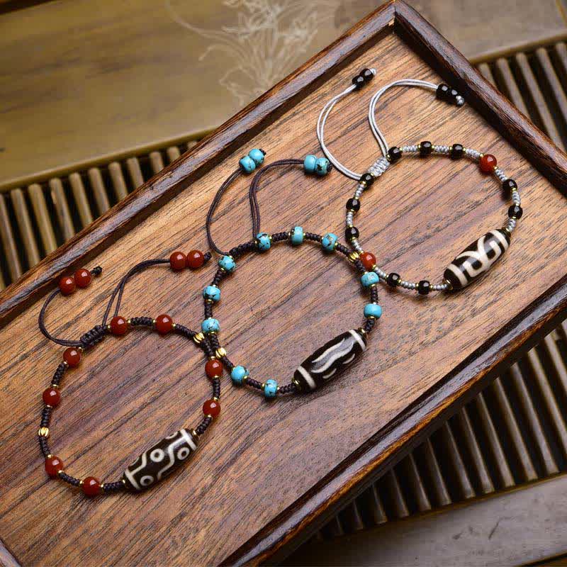 Nimara Ritual Dzi Beads South Red Agate Braided Rope Protection Bracelet