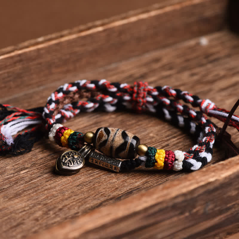 Nimara Ritual Dzi Beads Om Mani Padme Hum Double Wrap Braided Rope Peace Bracelet