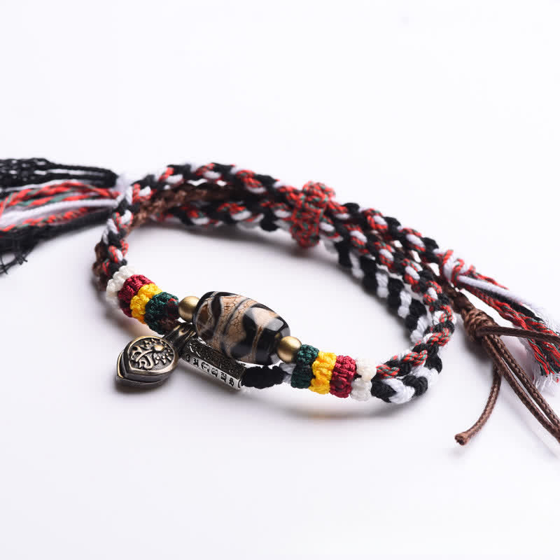 Nimara Ritual Dzi Beads Om Mani Padme Hum Double Wrap Braided Rope Peace Bracelet
