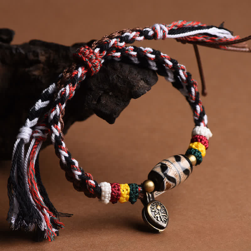 Nimara Ritual Dzi Beads Om Mani Padme Hum Double Wrap Braided Rope Peace Bracelet