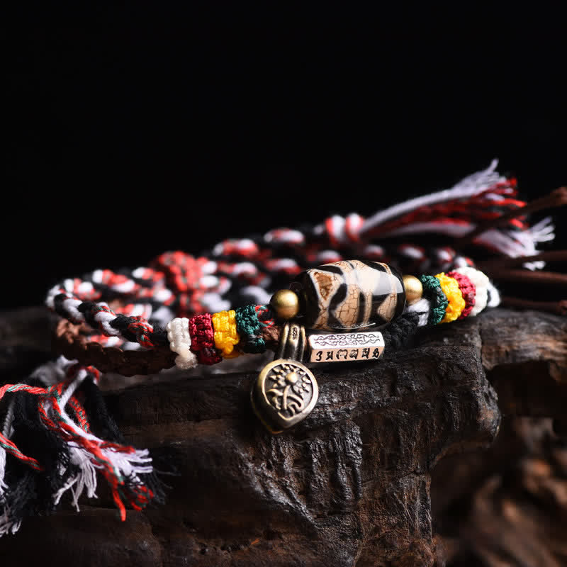 Nimara Ritual Dzi Beads Om Mani Padme Hum Double Wrap Braided Rope Peace Bracelet