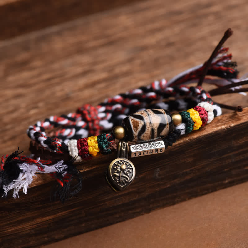 Nimara Ritual Dzi Beads Om Mani Padme Hum Double Wrap Braided Rope Peace Bracelet