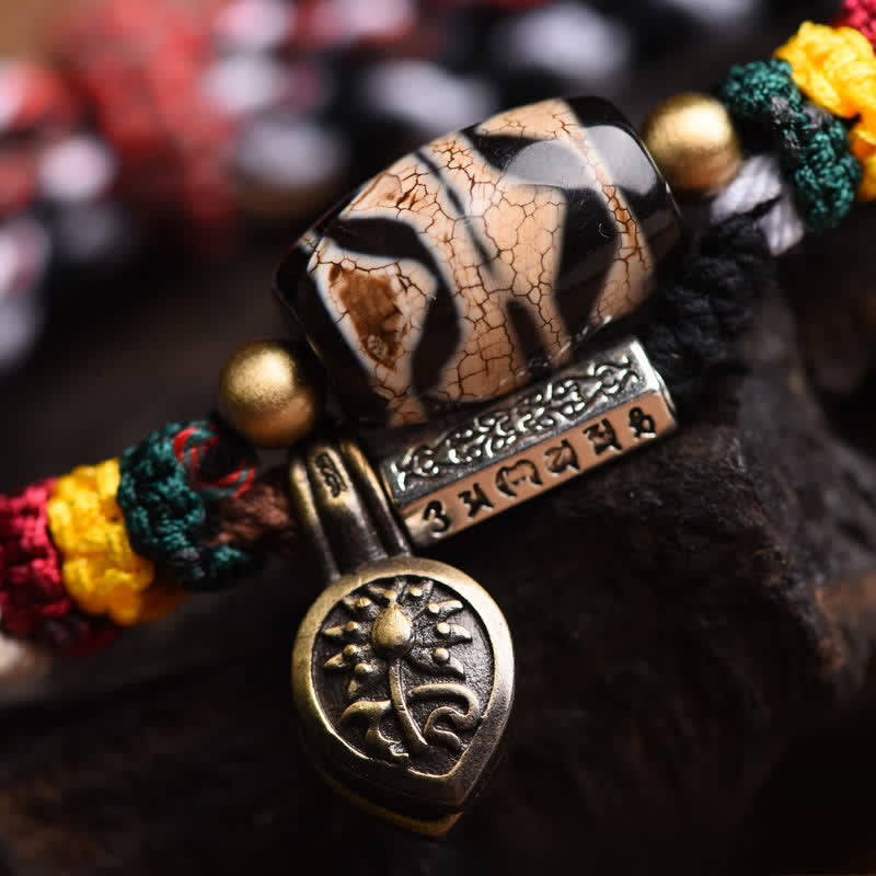 Nimara Ritual Dzi Beads Om Mani Padme Hum Double Wrap Braided Rope Peace Bracelet