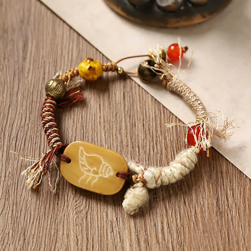 Nimara Ritual Bone Fu Character Braided Rope Peace Bracelet