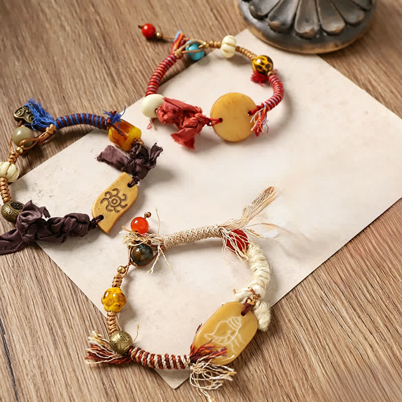Nimara Ritual Bone Fu Character Braided Rope Peace Bracelet