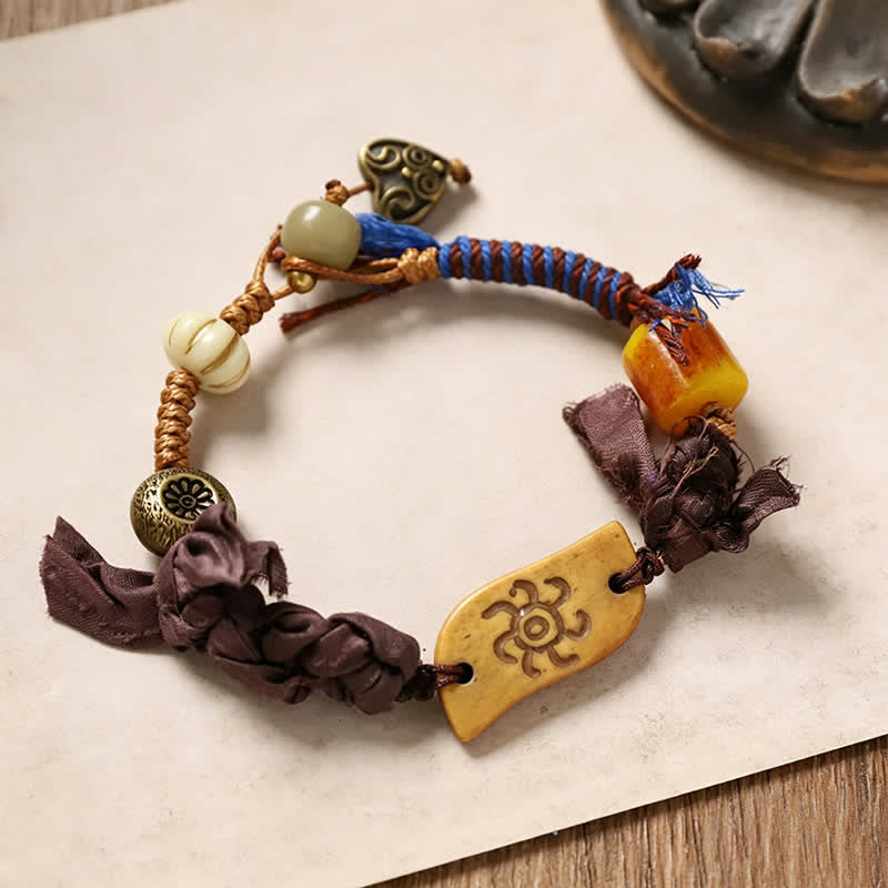 Nimara Ritual Bone Fu Character Braided Rope Peace Bracelet