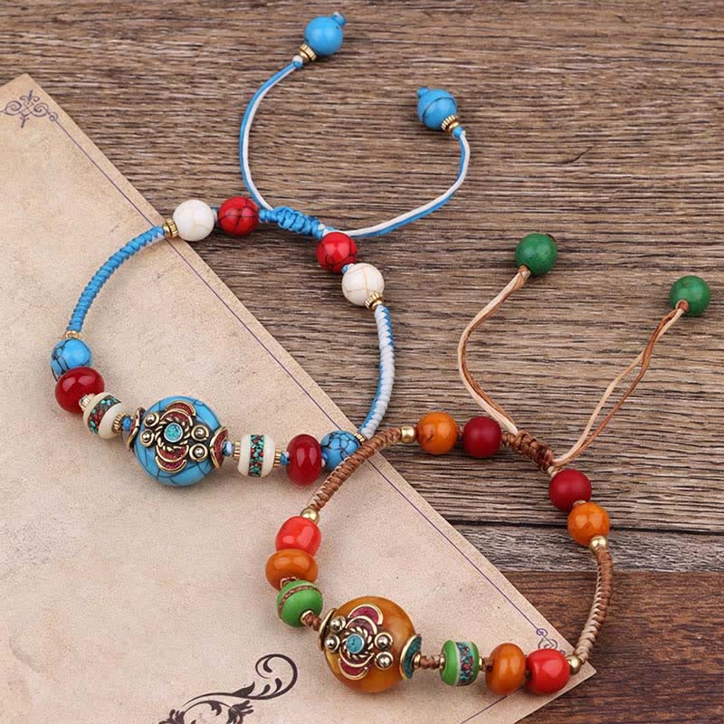 Nimara Ritual Turquoise Amber Tibet Braided Rope Love Bracelet