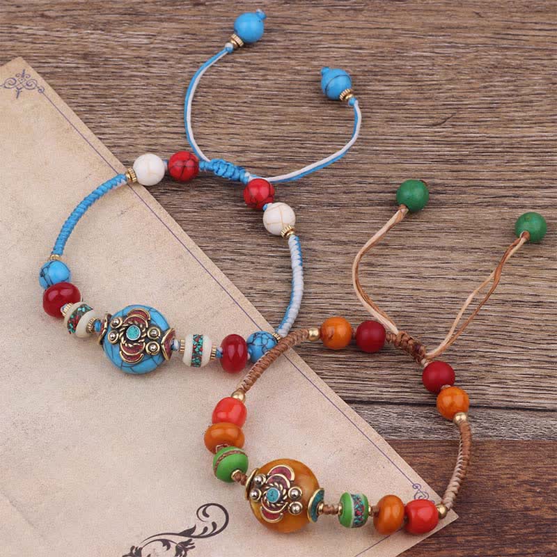 Nimara Ritual Turquoise Amber Tibet Braided Rope Love Bracelet