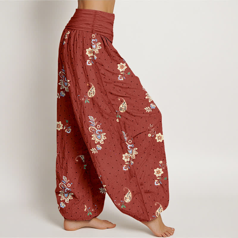 Nimara Ritual Pure Cotton Boho Paisley Floral Pattern Women's Elastic Waist Harem Pants