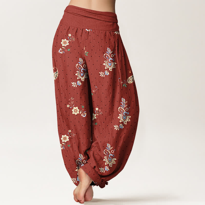 Nimara Ritual Pure Cotton Boho Paisley Floral Pattern Women's Elastic Waist Harem Pants
