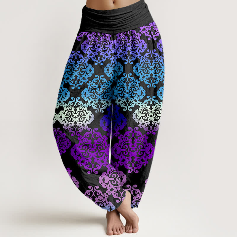 Nimara Ritual Pure Cotton Baroque Gradient Floral Pattern Women's Elastic Waist Harem Pants