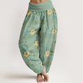 Nimara Ritual Cotton Yellow Lotus Scatter Pattern Women's Elastic Waist Harem Pants