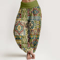 Nimara Ritual Cotton Olive Mosaic Tile Pattern Women's Elastic Waist Harem Pants