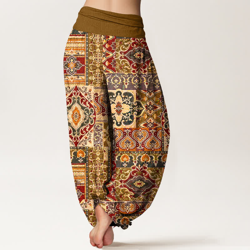 Nimara Ritual Cotton Olive Mosaic Tile Pattern Women's Elastic Waist Harem Pants