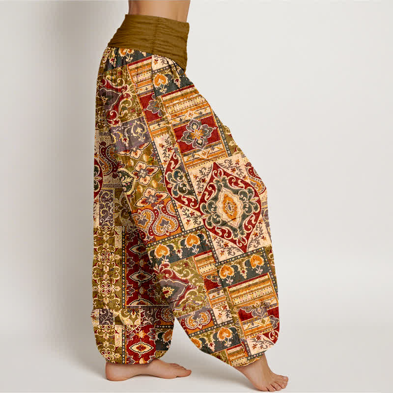 Nimara Ritual Cotton Olive Mosaic Tile Pattern Women's Elastic Waist Harem Pants