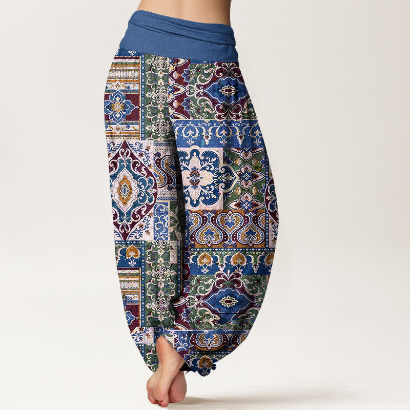 Nimara Ritual Cotton Olive Mosaic Tile Pattern Women's Elastic Waist Harem Pants