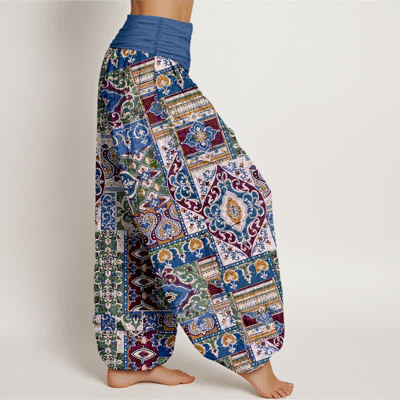 Nimara Ritual Cotton Olive Mosaic Tile Pattern Women's Elastic Waist Harem Pants