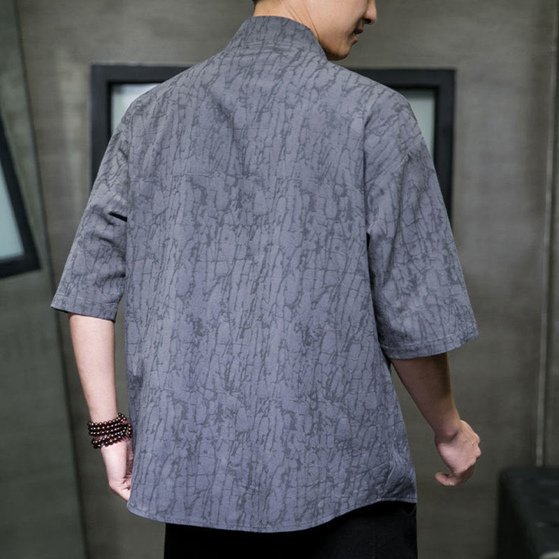 Nimara Ritual Summer V-Neck Buttons Shattered Pattern Men's Short Sleeve Shirt With Pockets