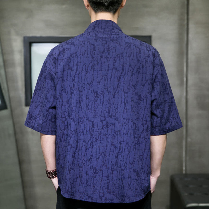 Nimara Ritual Summer V-Neck Buttons Shattered Pattern Men's Short Sleeve Shirt With Pockets