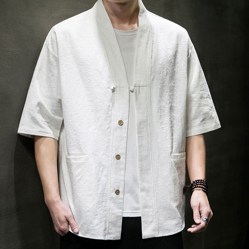 Nimara Ritual Summer V-Neck Buttons Shattered Pattern Men's Short Sleeve Shirt With Pockets