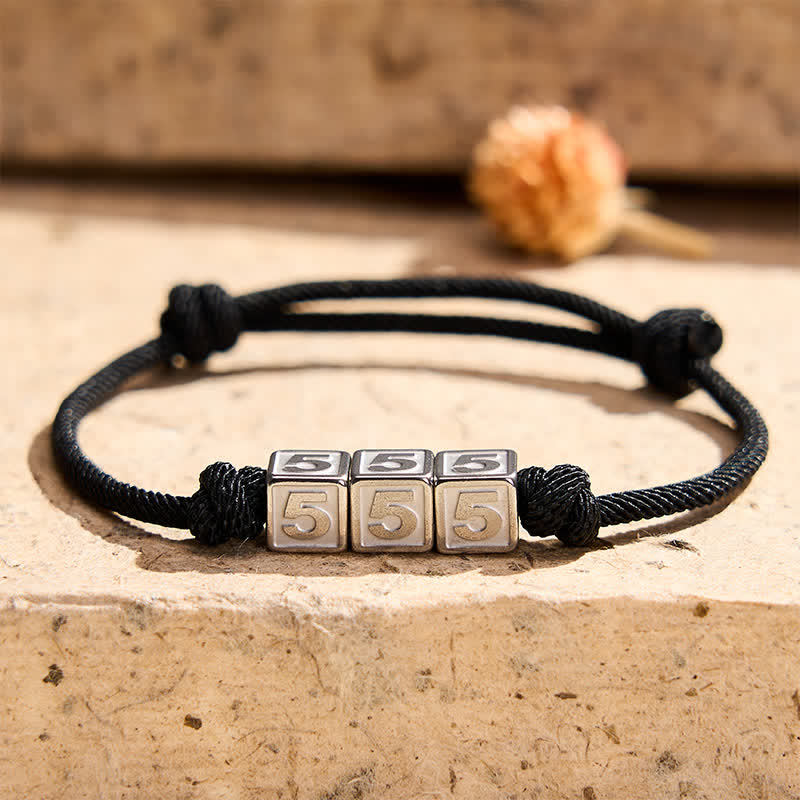Nimara Ritual Titanium Steel 000-999 Angel Numbers Adjustable Black String Faith Bracelet