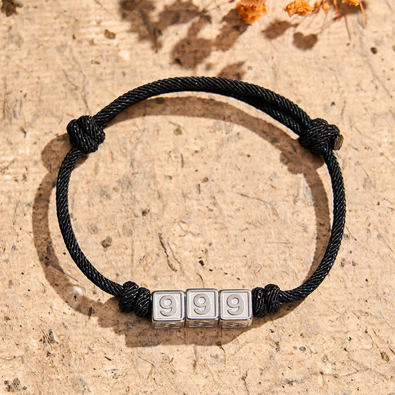 Nimara Ritual Titanium Steel 000-999 Angel Numbers Adjustable Black String Faith Bracelet