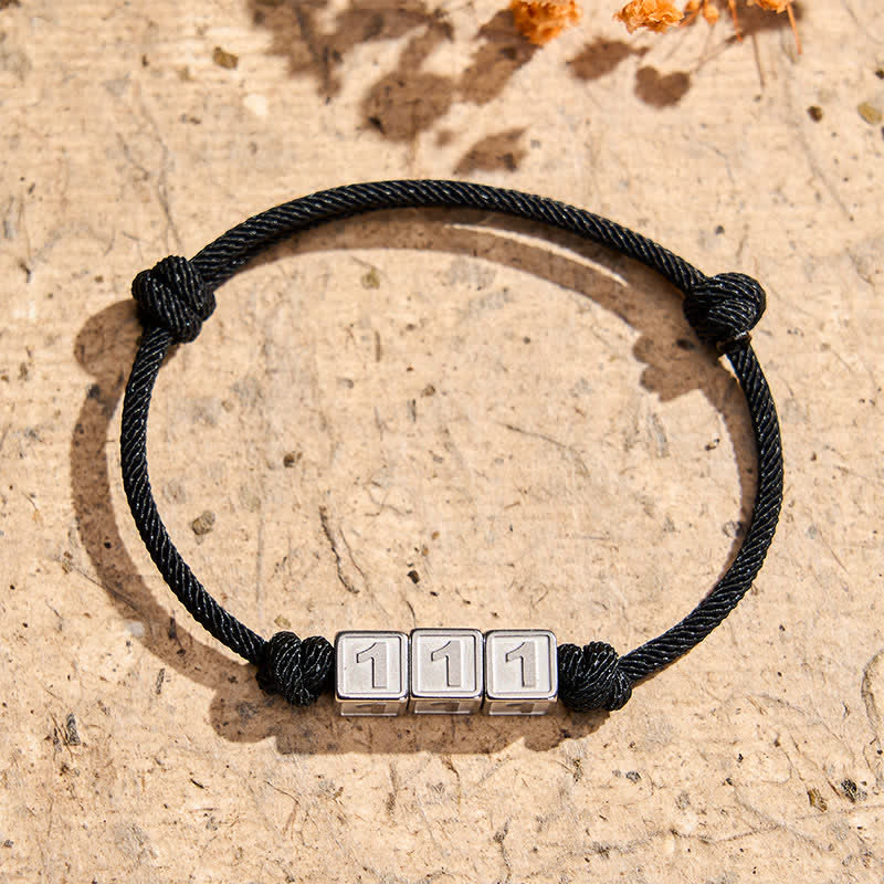 Nimara Ritual Titanium Steel 000-999 Angel Numbers Adjustable Black String Faith Bracelet