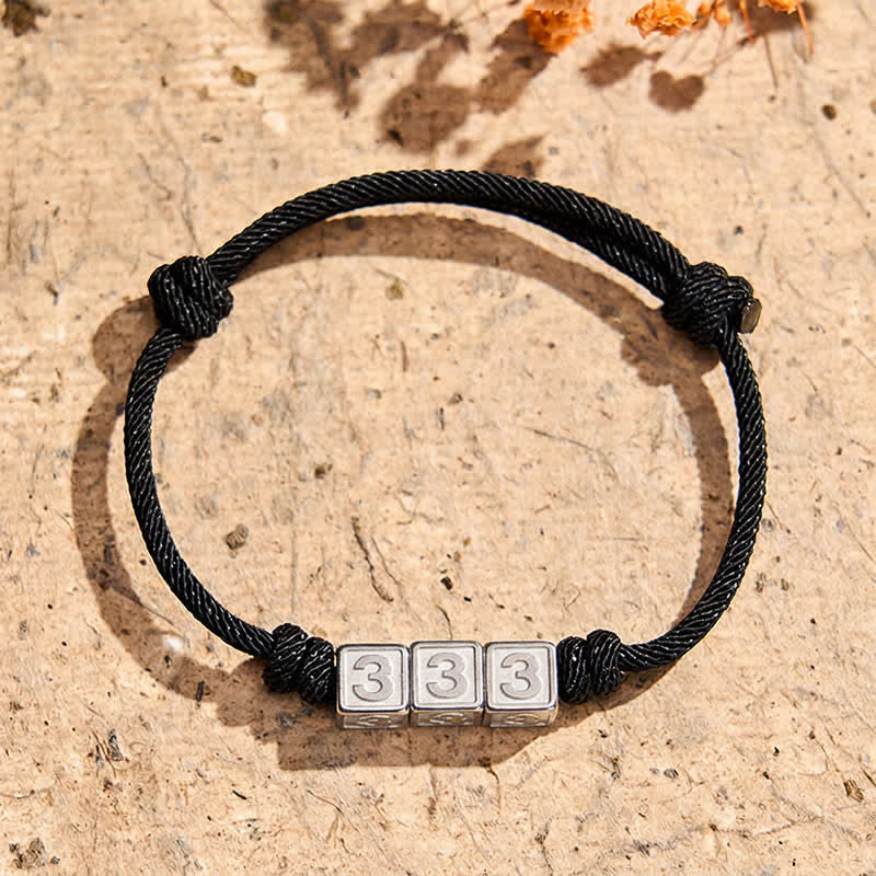 Nimara Ritual Titanium Steel 000-999 Angel Numbers Adjustable Black String Faith Bracelet