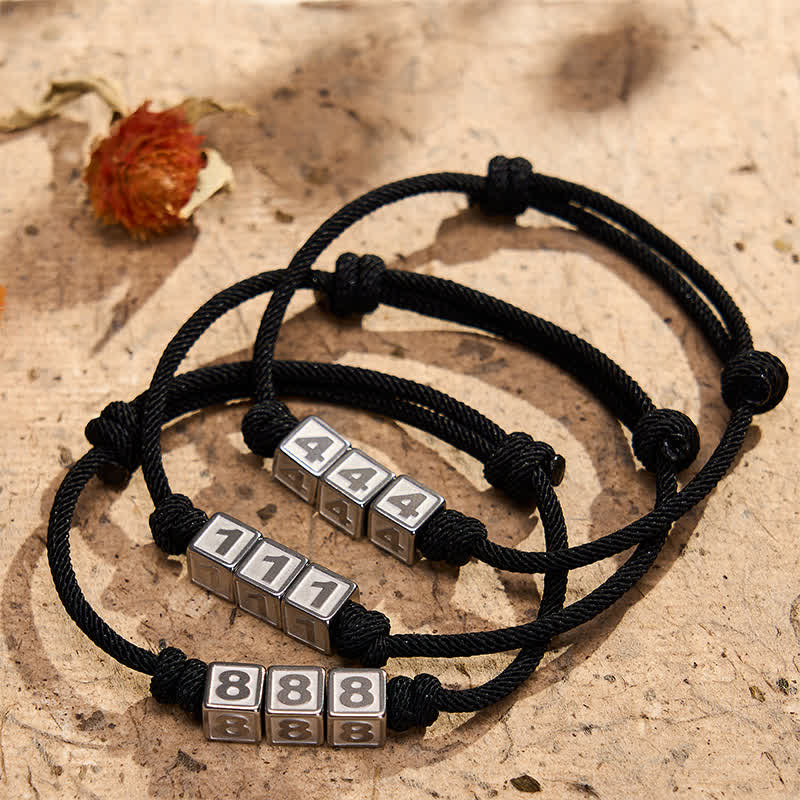 Nimara Ritual Titanium Steel 000-999 Angel Numbers Adjustable Black String Faith Bracelet