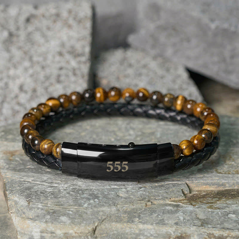 Nimara Ritual Tiger Eye Angel Numbers Double Wrap Leather Faith Bracelet