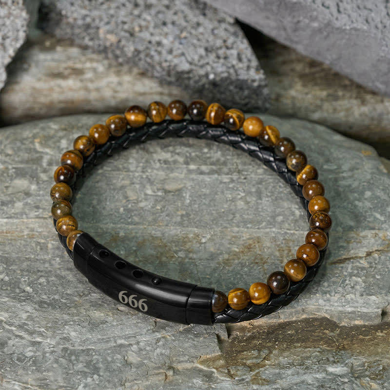 Nimara Ritual Tiger Eye Angel Numbers Double Wrap Leather Faith Bracelet