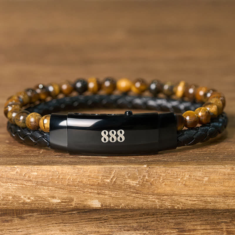 Nimara Ritual Tiger Eye Angel Numbers Double Wrap Leather Faith Bracelet