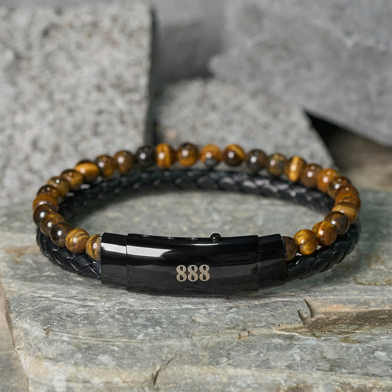 Nimara Ritual Tiger Eye Angel Numbers Double Wrap Leather Faith Bracelet