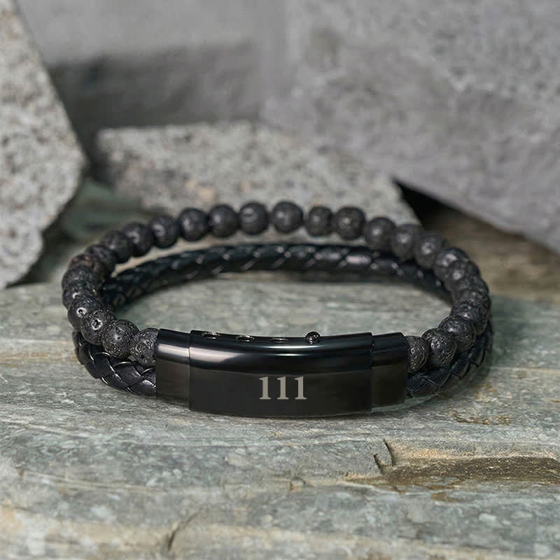 Nimara Ritual Lava Rock Angel Numbers Double Wrap Leather Faith Bracelet