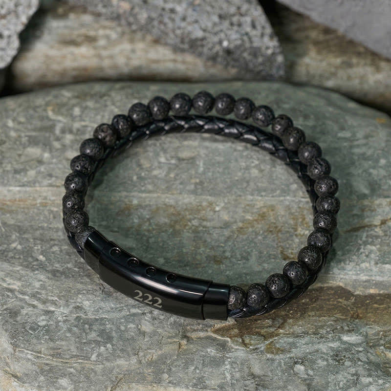 Nimara Ritual Lava Rock Angel Numbers Double Wrap Leather Faith Bracelet