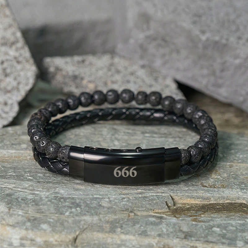 Nimara Ritual Lava Rock Angel Numbers Double Wrap Leather Faith Bracelet