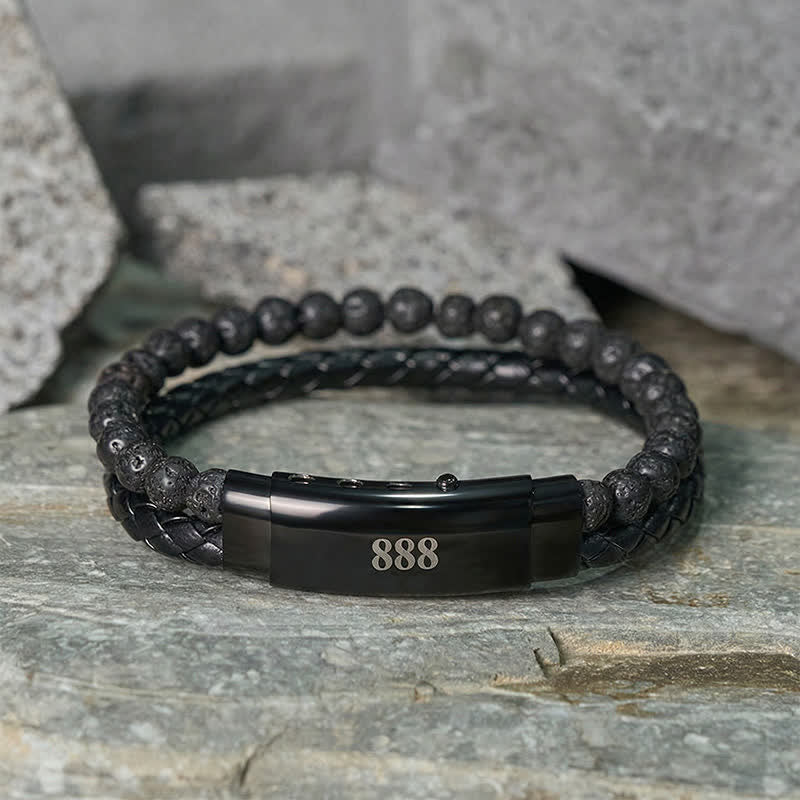 Nimara Ritual Lava Rock Angel Numbers Double Wrap Leather Faith Bracelet