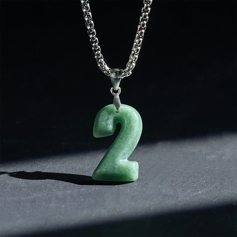 Nimara Ritual Natural 0-9 Angel Numbers Jade Titanium Steel Chain Prosperity Necklace Pendant