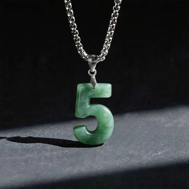 Nimara Ritual Natural 0-9 Angel Numbers Jade Titanium Steel Chain Prosperity Necklace Pendant