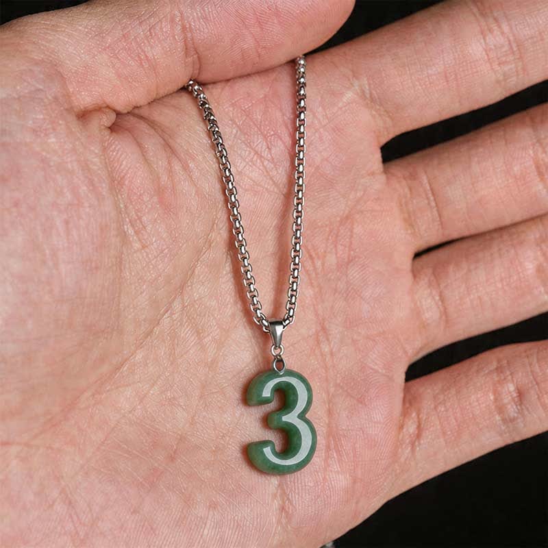 Nimara Ritual Natural 0-9 Angel Numbers Jade Titanium Steel Chain Prosperity Necklace Pendant