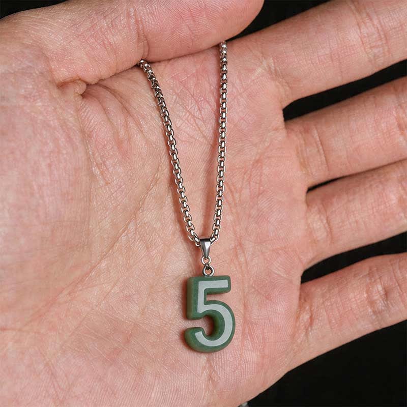 Nimara Ritual Natural 0-9 Angel Numbers Jade Titanium Steel Chain Prosperity Necklace Pendant