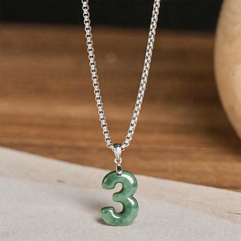 Nimara Ritual Natural 0-9 Angel Numbers Jade Titanium Steel Chain Prosperity Necklace Pendant