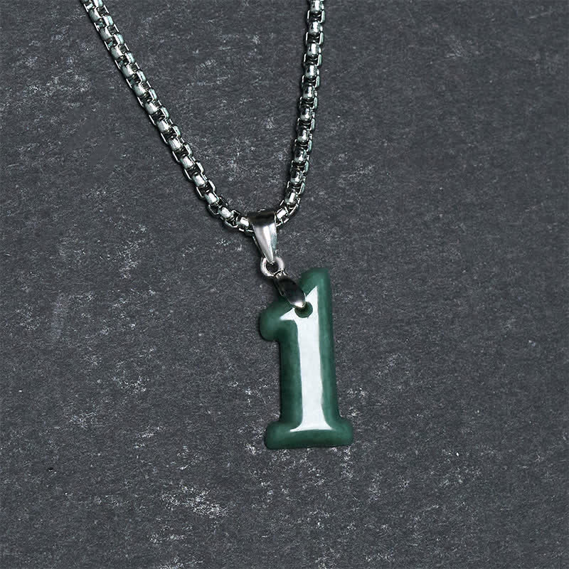 Nimara Ritual Natural 0-9 Angel Numbers Jade Titanium Steel Chain Prosperity Necklace Pendant